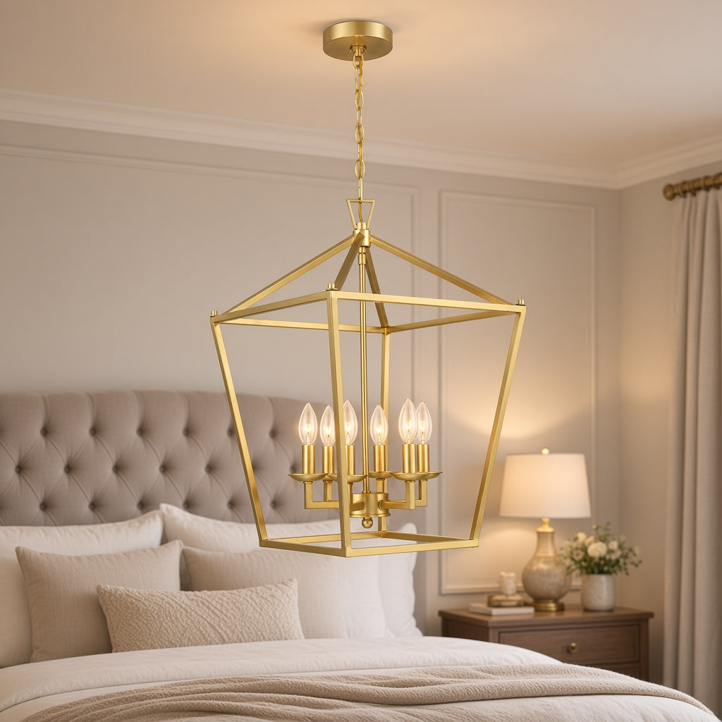 Soft Gold Lantern 6-Light Candle Chandelier