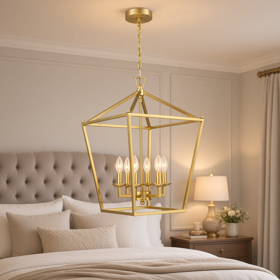 Soft Gold Lantern 6-Light Candle Chandelier