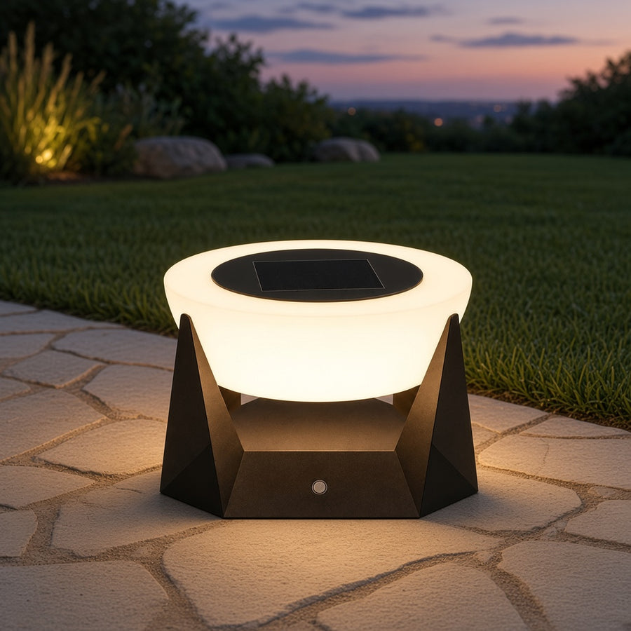 Solar Glow Ground Lamp with Remote on a patio