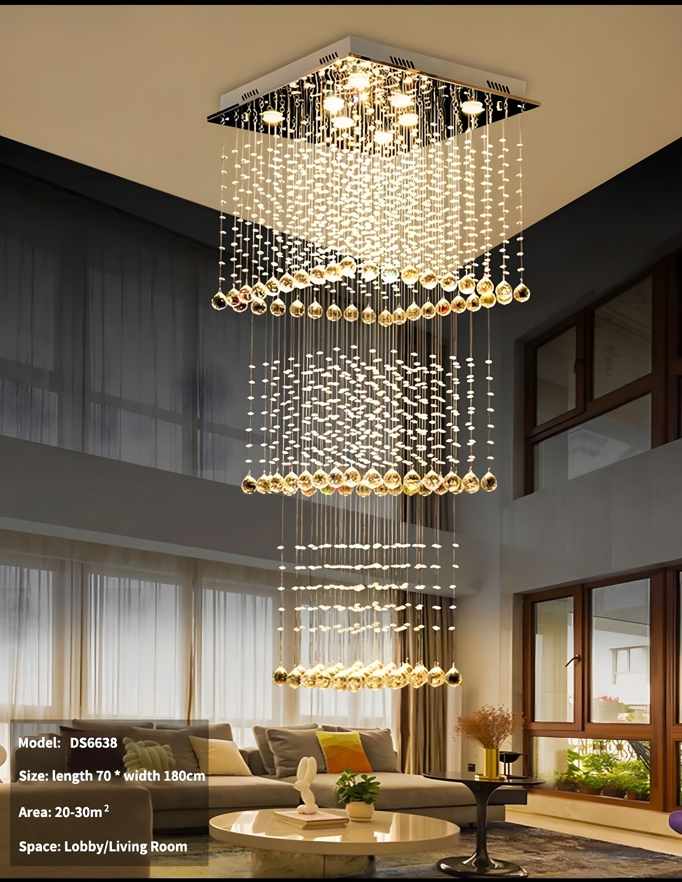 Square Tiered Raindrop Crystal Staircase Chandelier