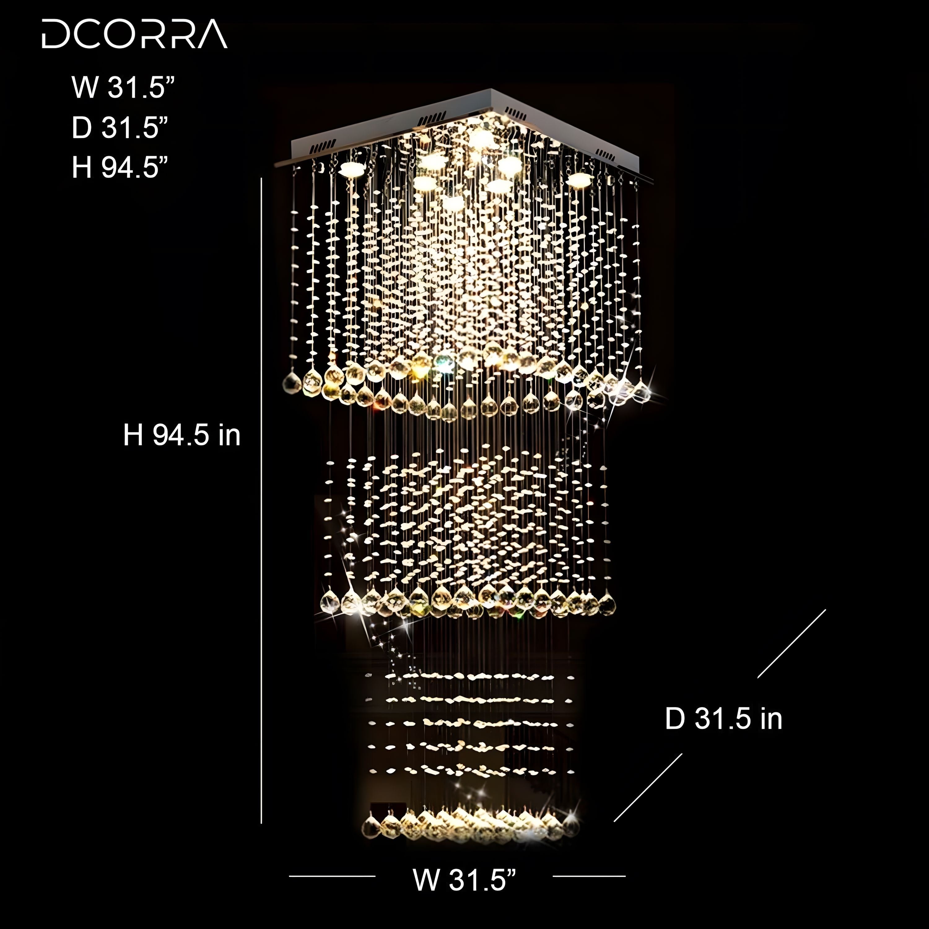 Square Tiered Raindrop Crystal Staircase Chandelier - W 27.6" x D 27.6" x H 78.7"（4 layers）