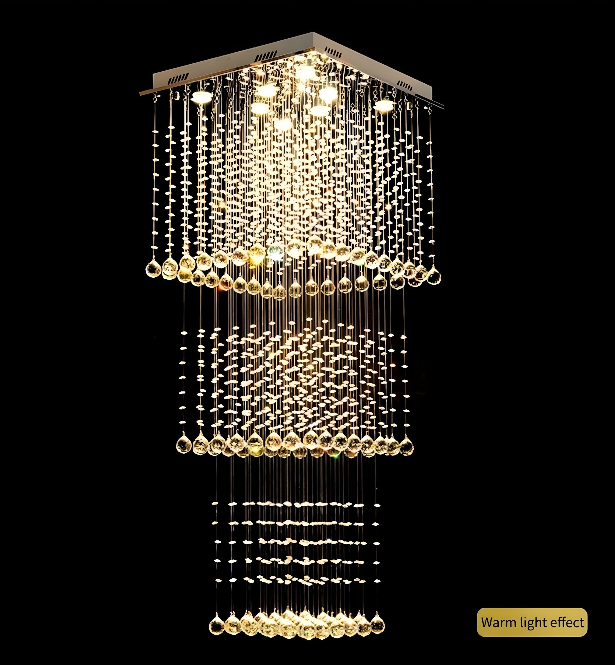 Square Tiered Raindrop Crystal Staircase Chandelier