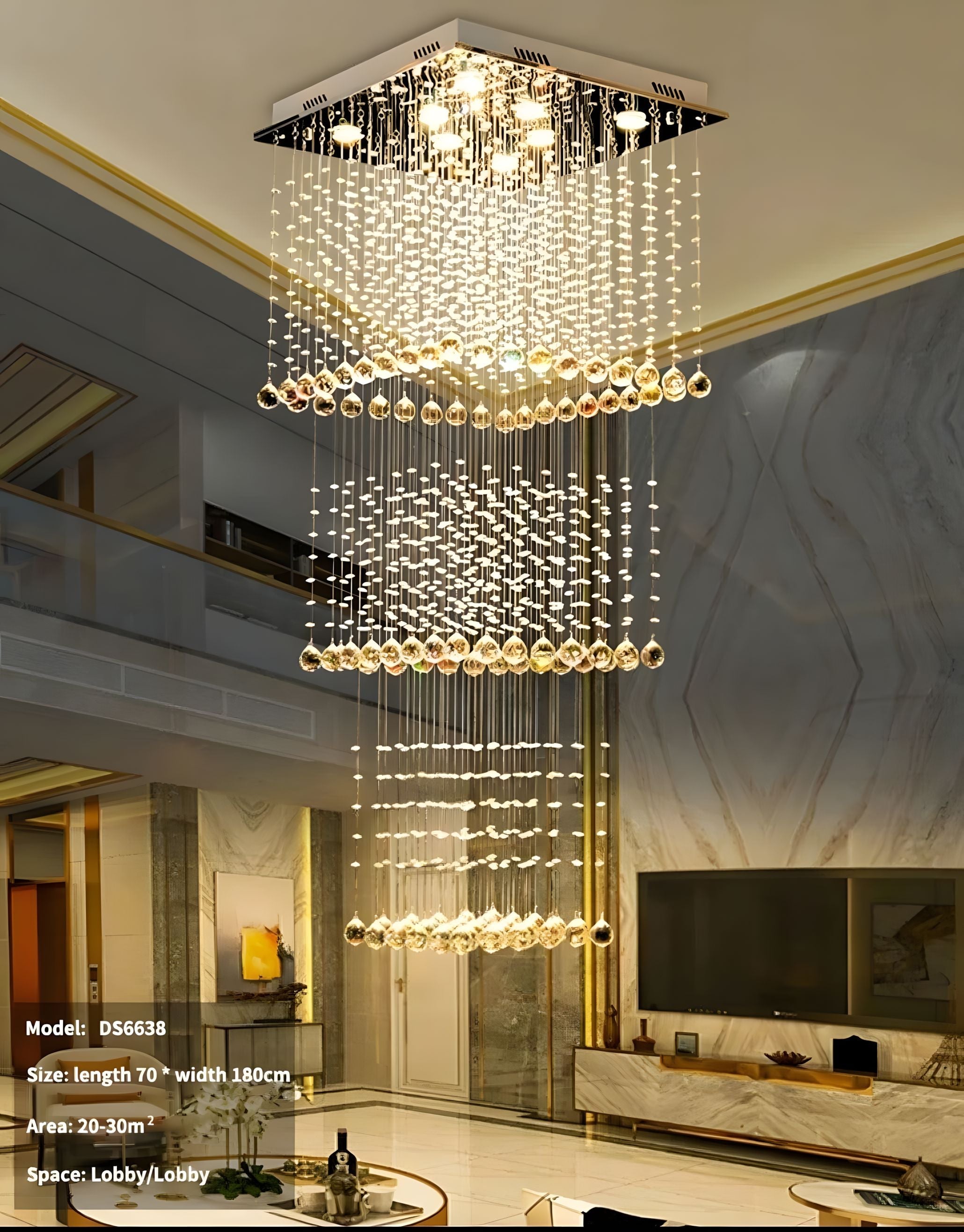 Square Tiered Raindrop Crystal Staircase Chandelier