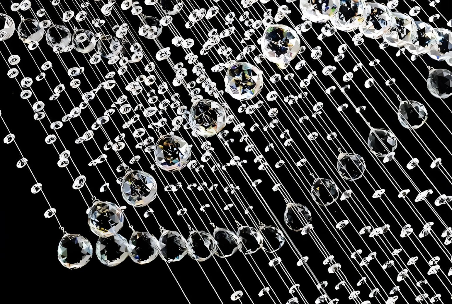 Close-up detail of the Square Tiered Raindrop Crystal Staircase Chandelier