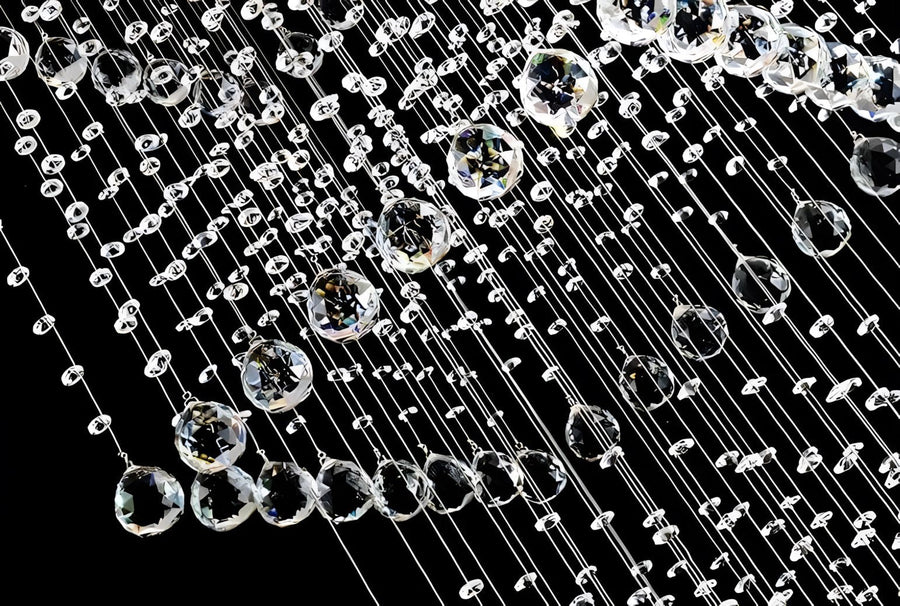 Close-up detail of the Square Tiered Raindrop Crystal Staircase Chandelier