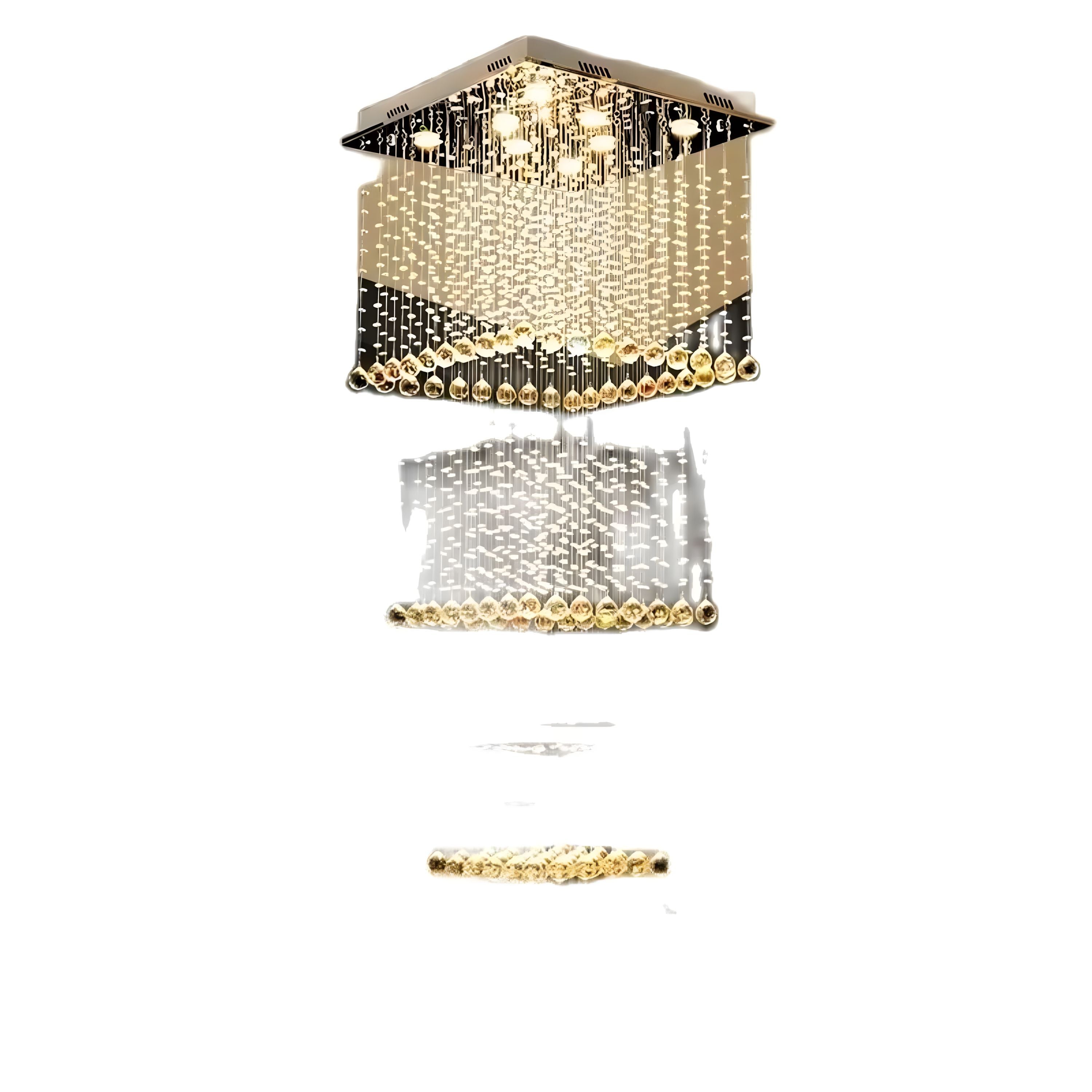 Square Tiered Raindrop Crystal Staircase Chandelier on a white background