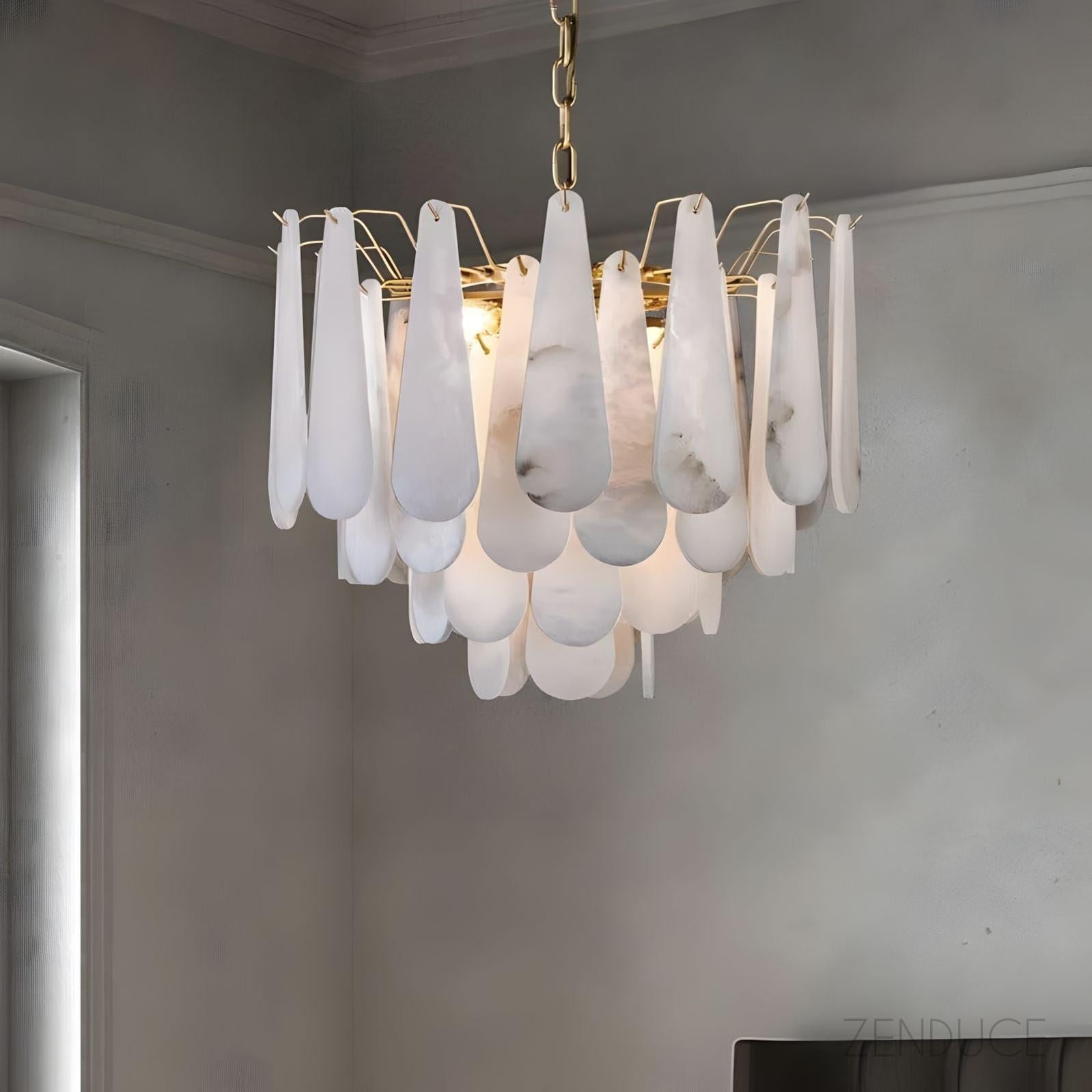 Three-Tier Alabaster Brass Chandelier - view 10