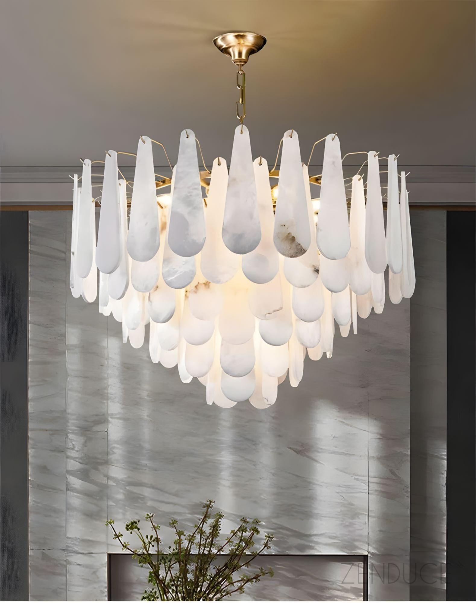 Three-Tier Alabaster Brass Chandelier - view 12