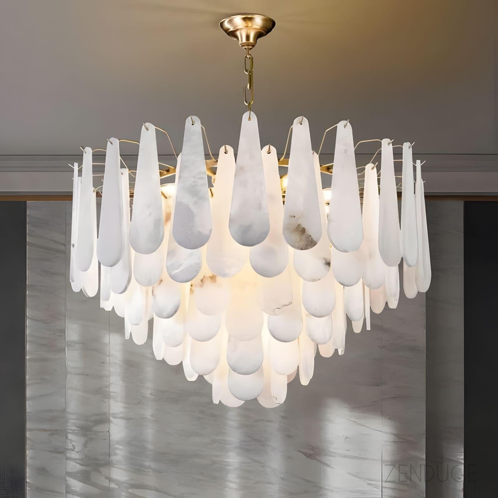 Three-Tier Alabaster Brass Chandelier - view 13