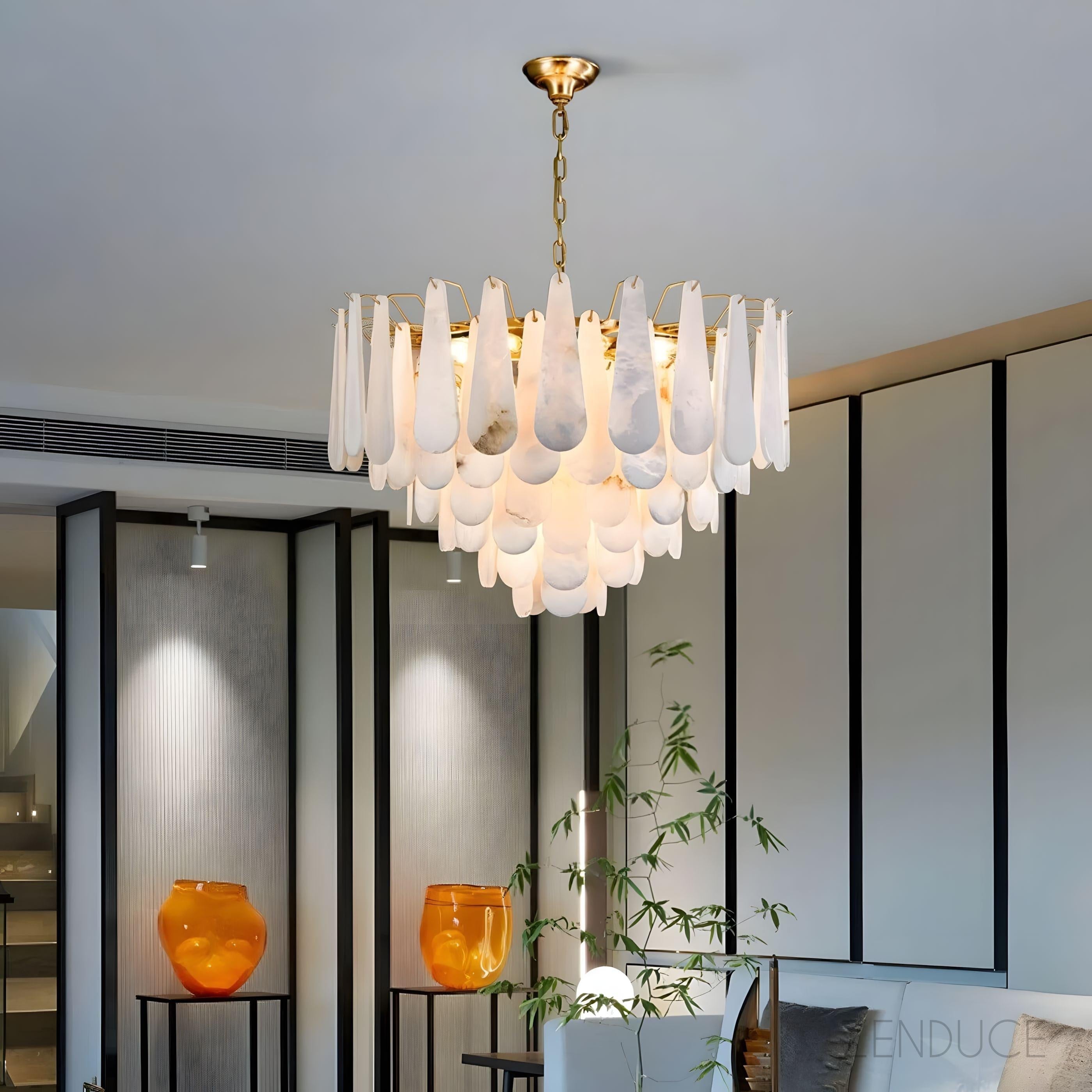 Three-Tier Alabaster Brass Chandelier - view 2