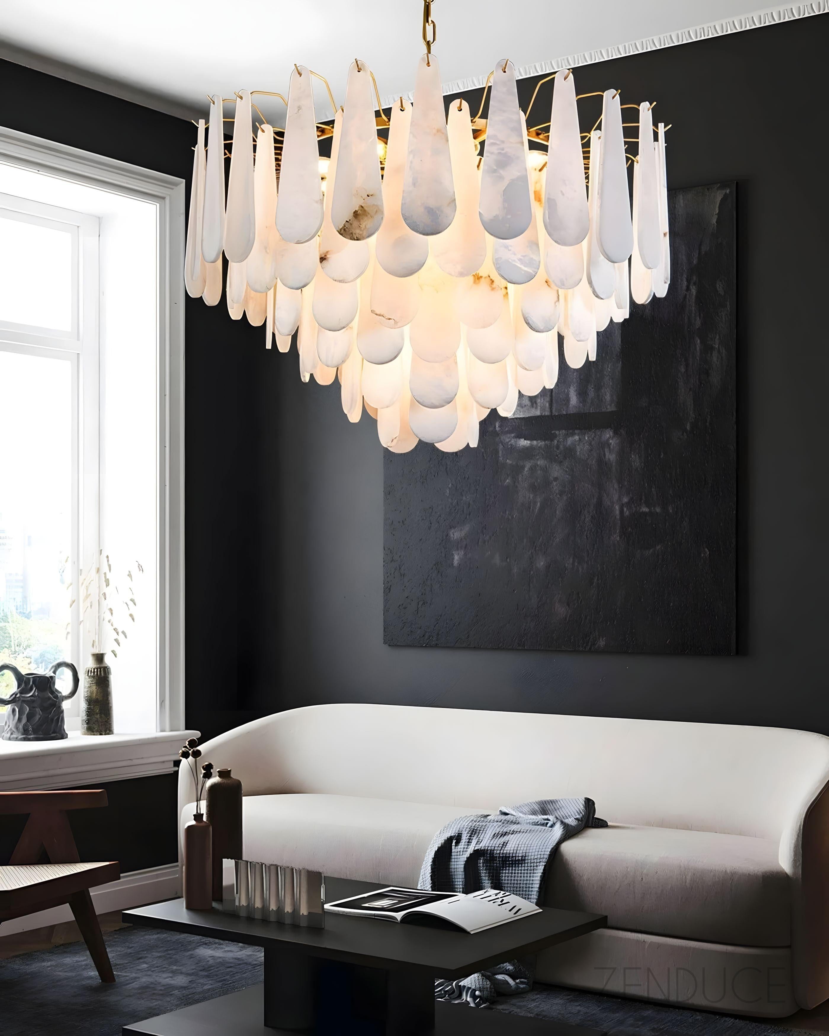 Three-Tier Alabaster Brass Chandelier - view 18