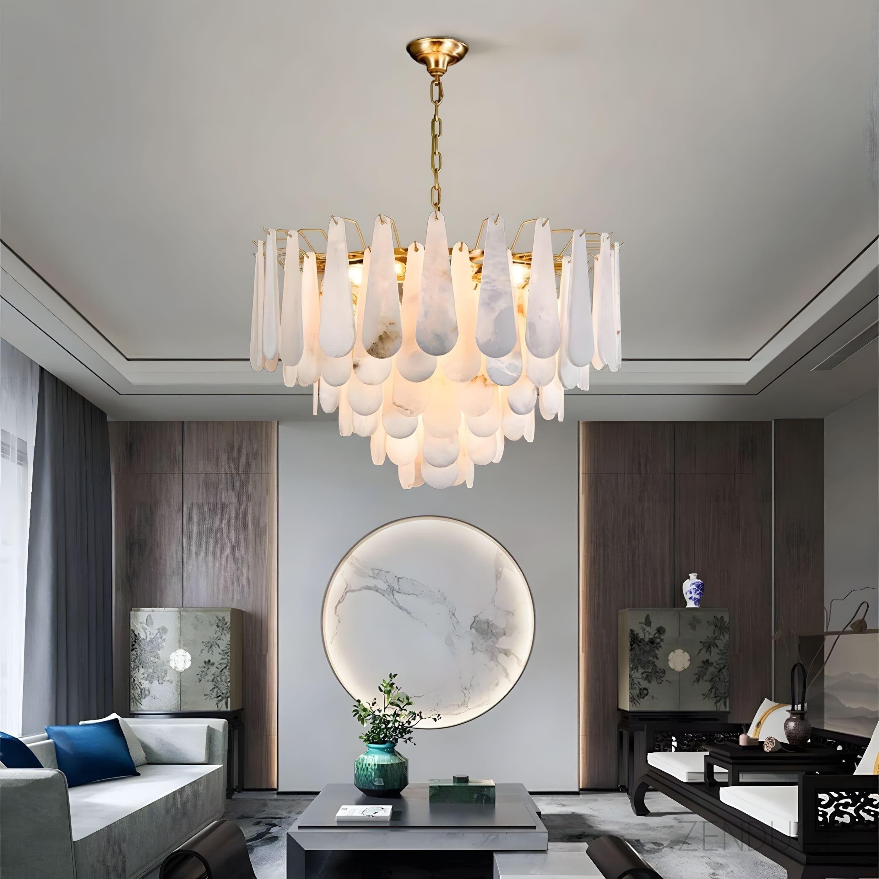Three-Tier Alabaster Brass Chandelier - view 20