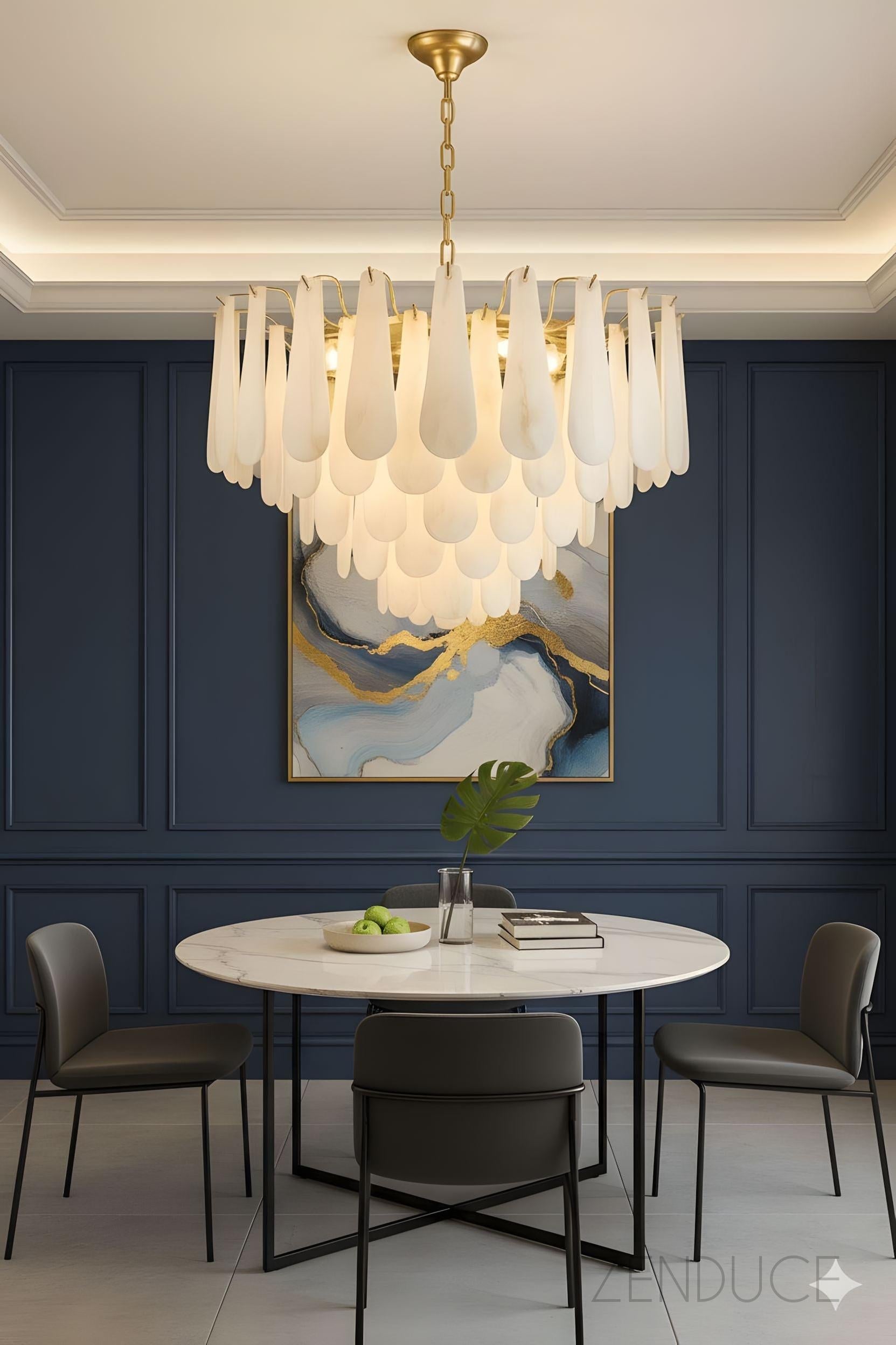 Three-Tier Alabaster Brass Chandelier - view 3