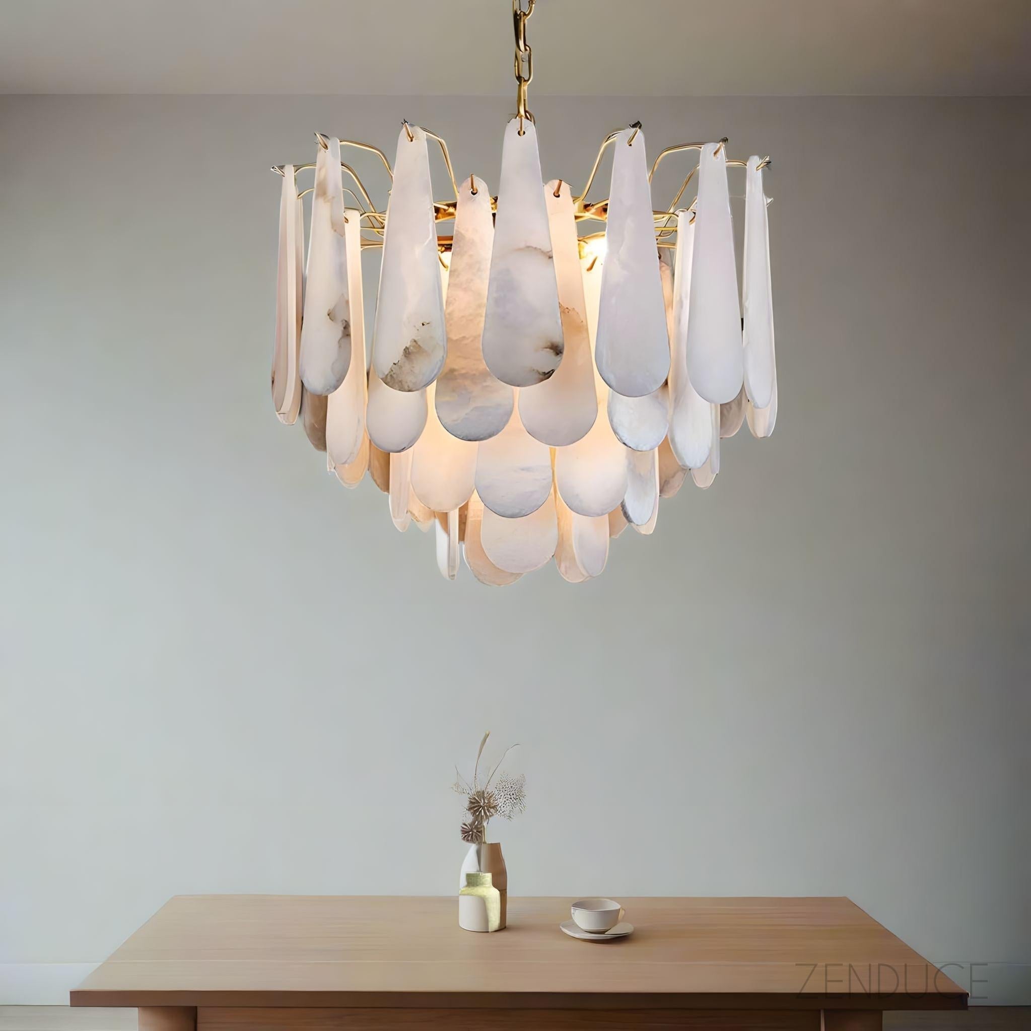 Three-Tier Alabaster Brass Chandelier - view 4