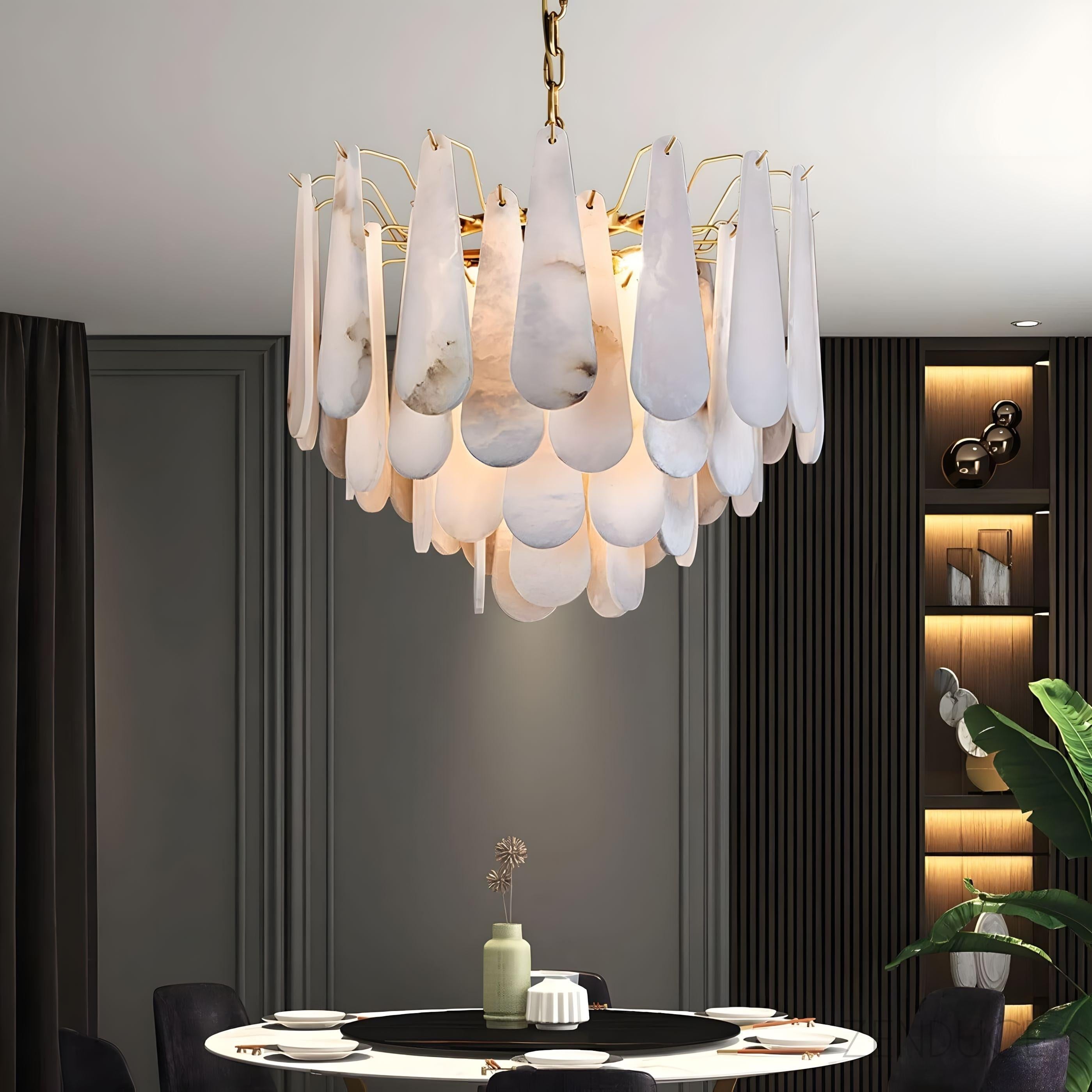 Three-Tier Alabaster Brass Chandelier - view 5