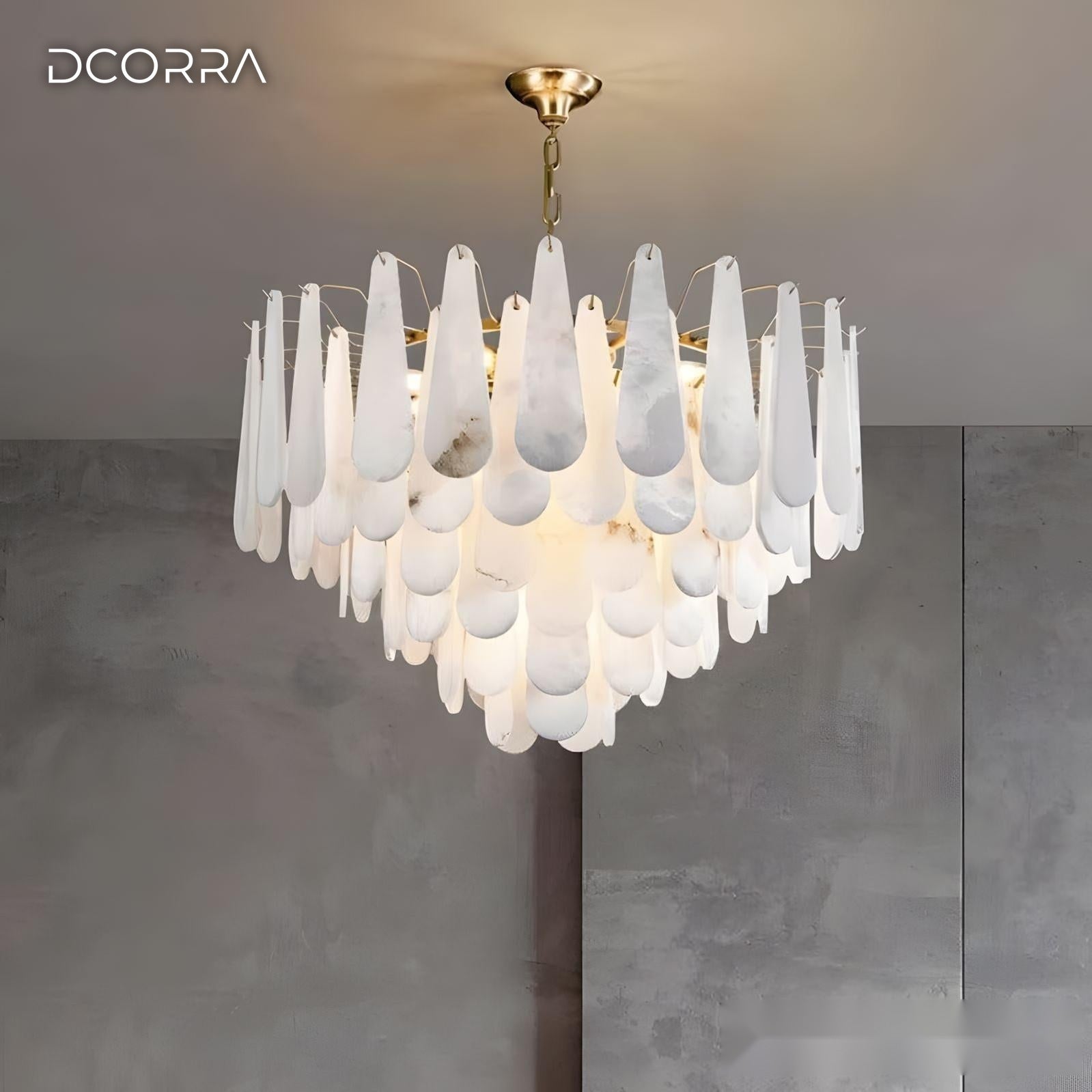 Three-Tier Alabaster Brass Chandelier - view 7