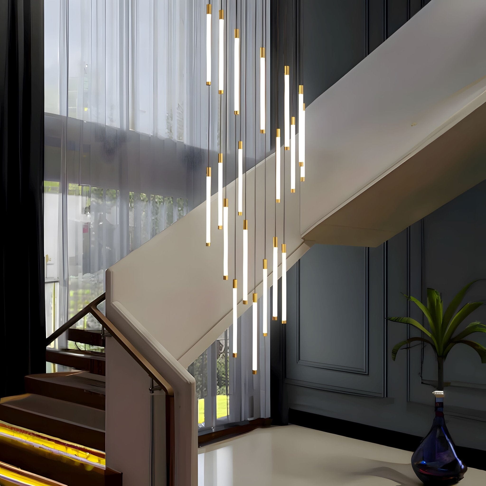 Tiered Acrylic Wand LED Chandelier - Gold / 26 Lights / Warm White