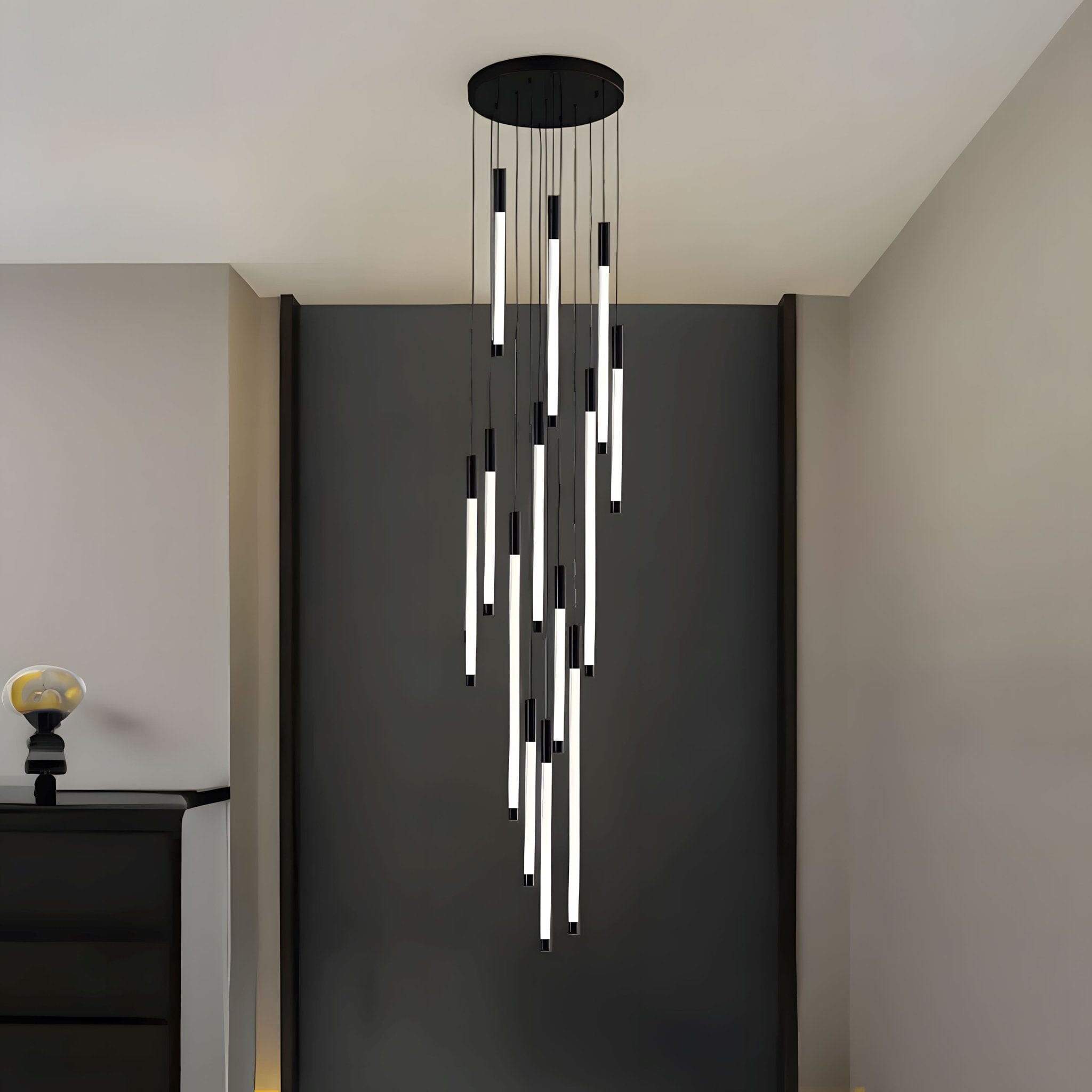 Tiered Acrylic Wand LED Chandelier - Black / 12 Lights / Warm White