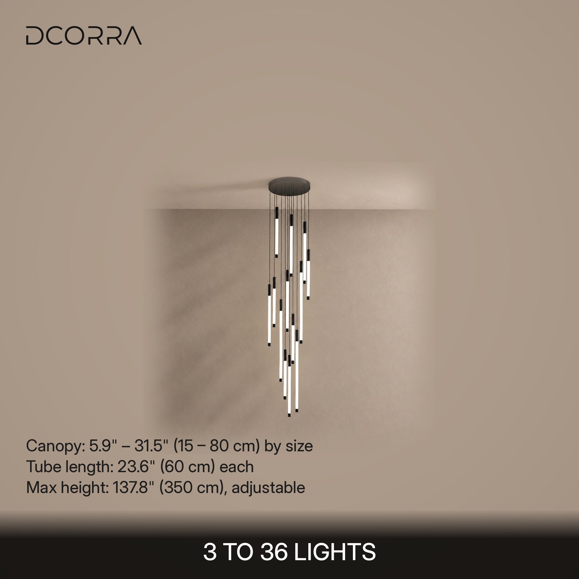 Tiered Acrylic Wand LED Chandelier - dimensions