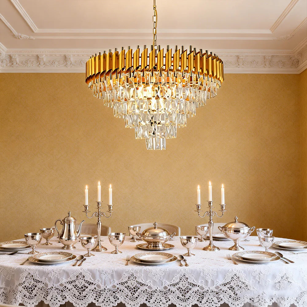 Tiered Crystal Drum Chandelier - Gold or Black - view 3