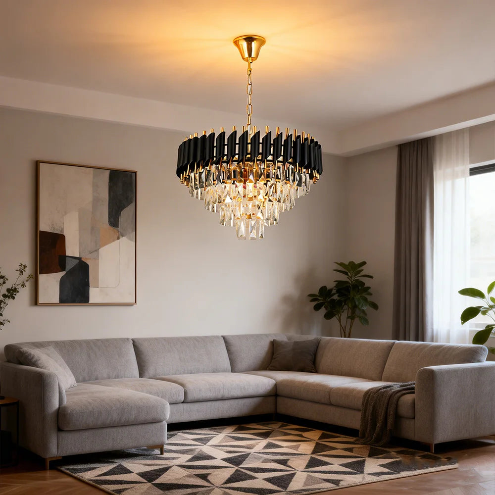 Tiered Crystal Drum Chandelier - Gold or Black - view 4
