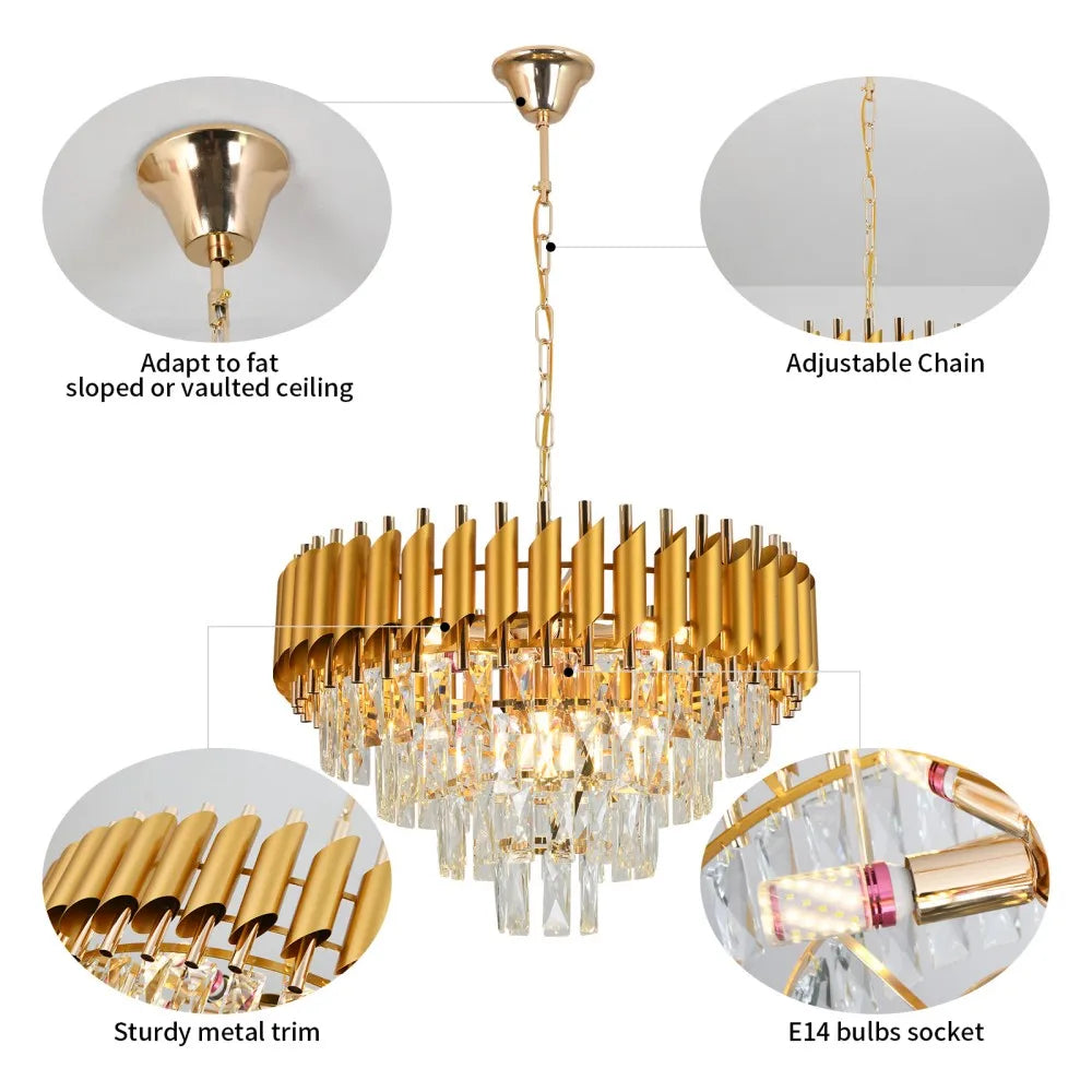 Tiered Crystal Drum Chandelier - Gold or Black - view 6
