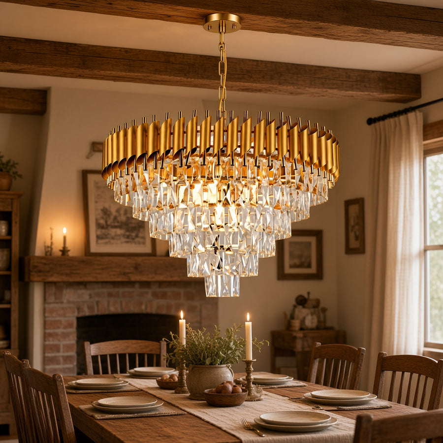 Tiered Crystal Drum Chandelier - Gold or Black