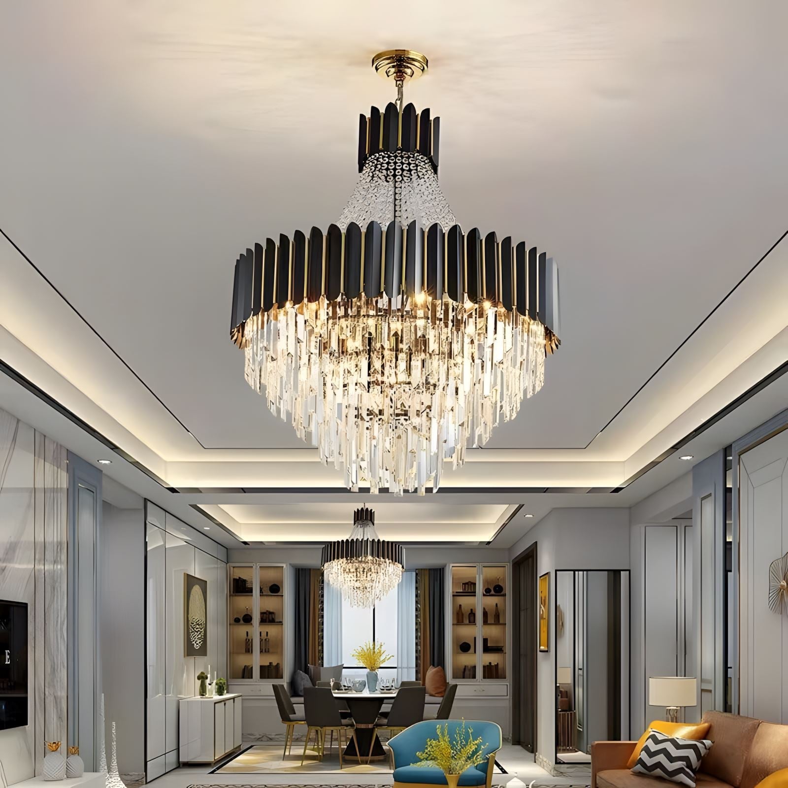 Tiered K9 Crystal Black and Gold Chandelier - view 10