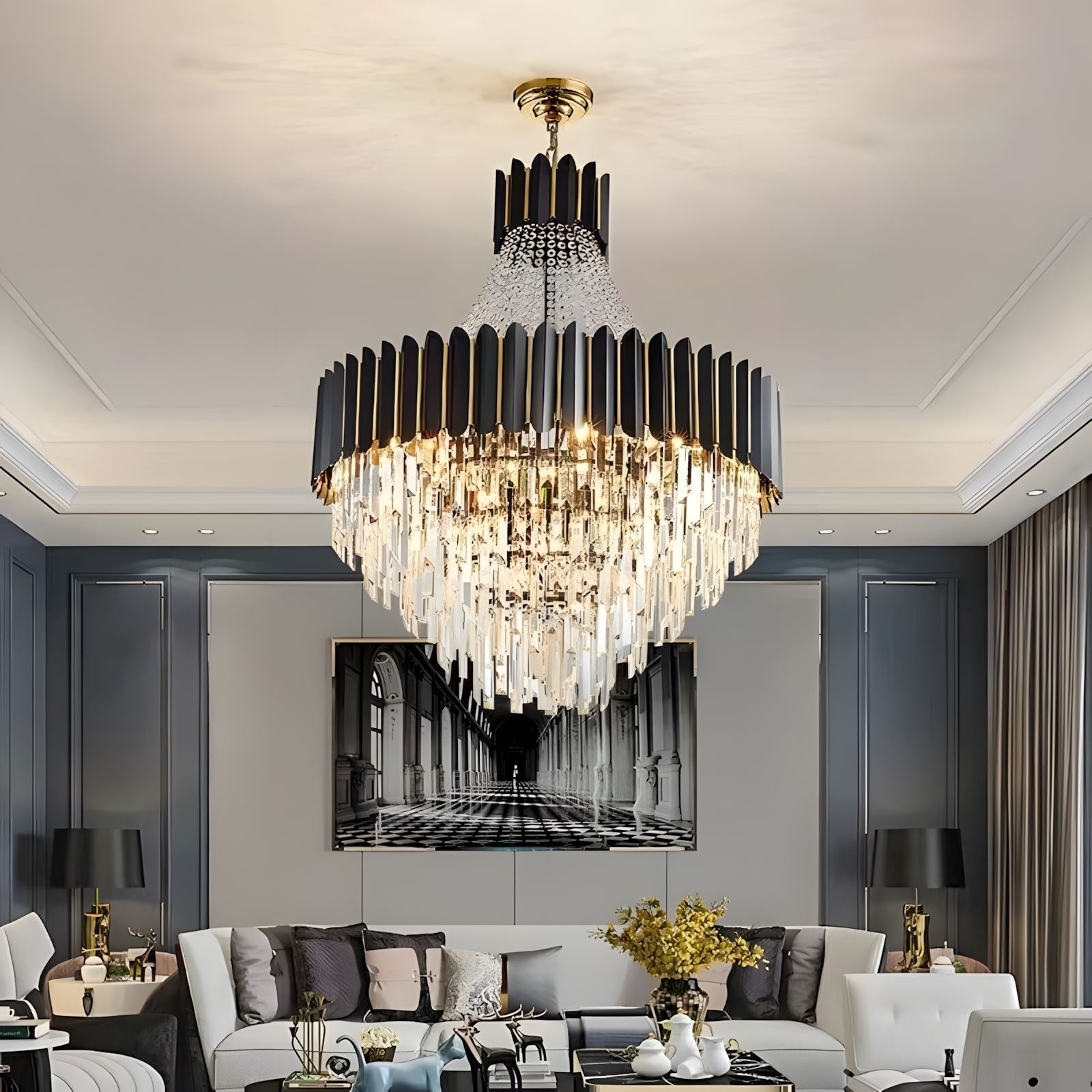 Tiered K9 Crystal Black and Gold Chandelier - view 11