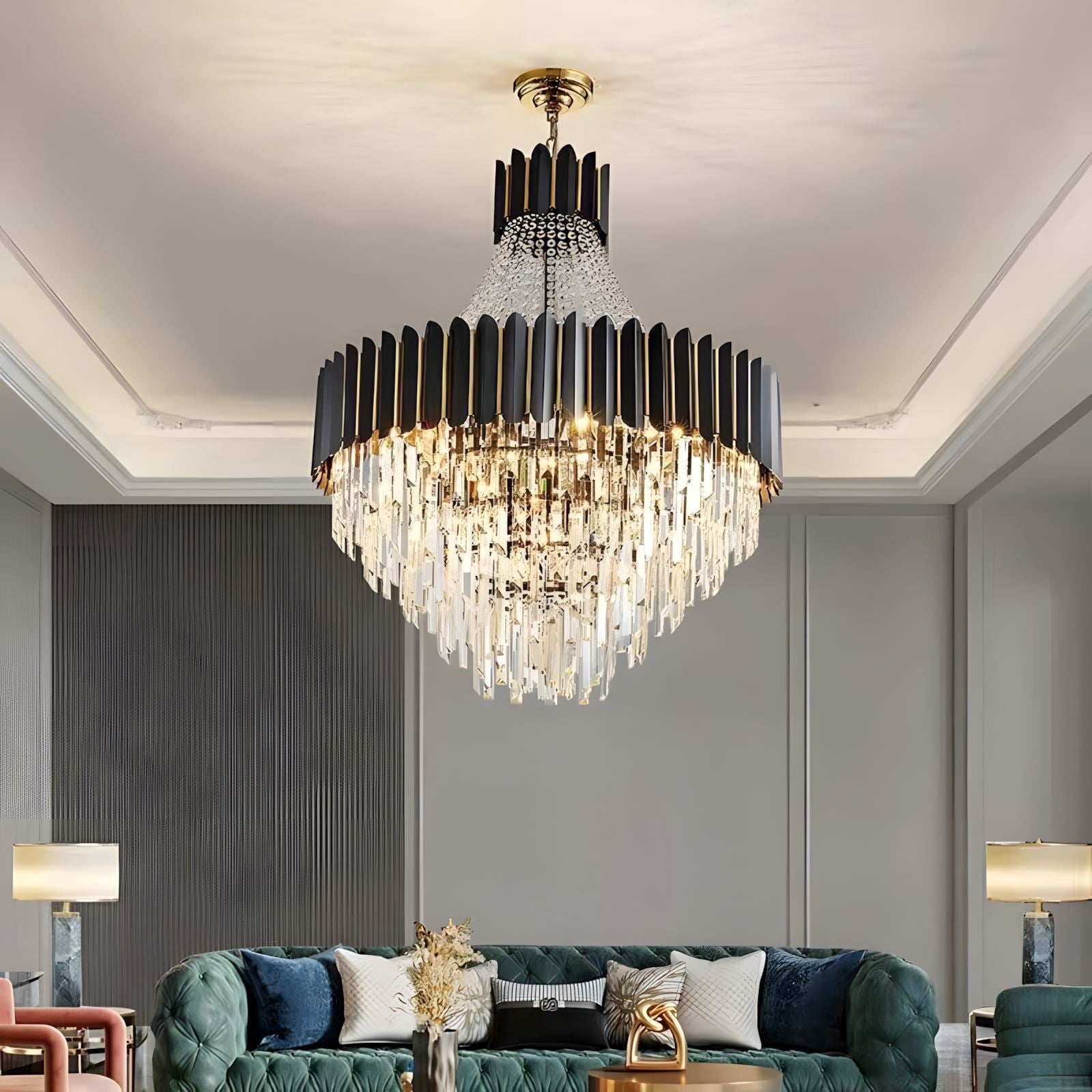 Tiered K9 Crystal Black and Gold Chandelier - view 12
