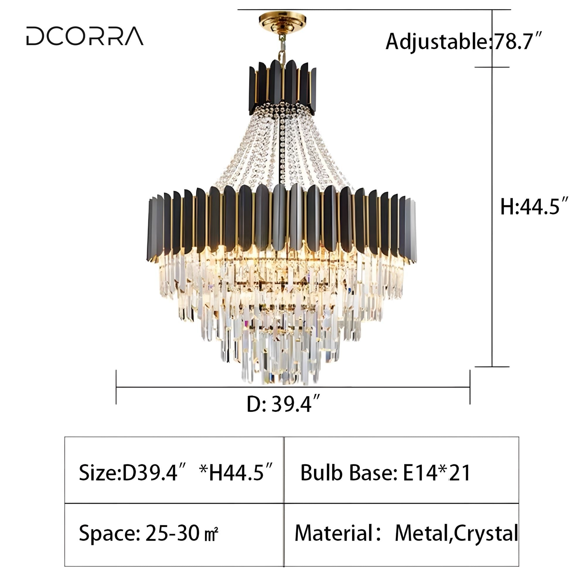 Tiered K9 Crystal Black and Gold Chandelier - D39.4"*H44.5"/21 Lights