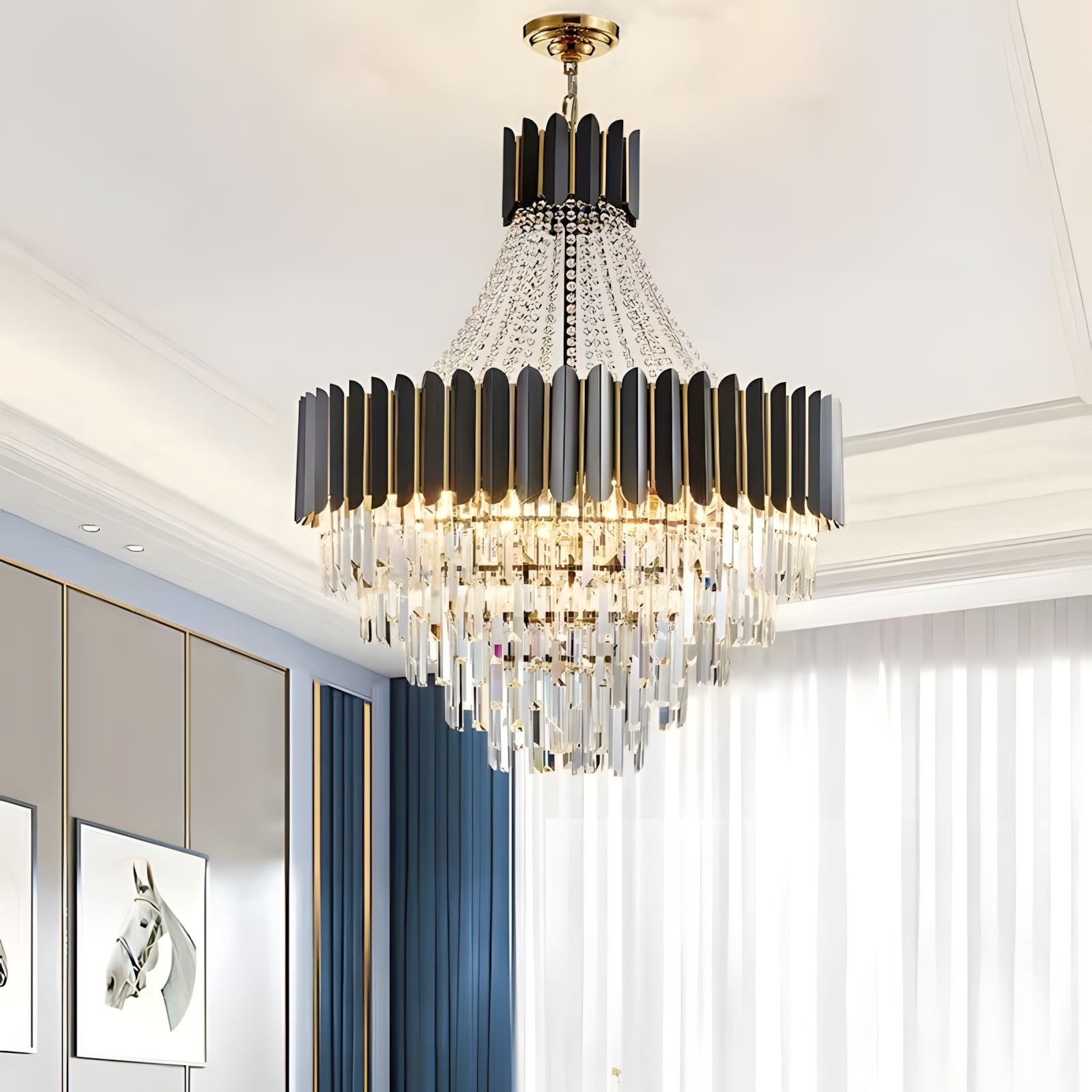 Tiered K9 Crystal Black and Gold Chandelier - view 2