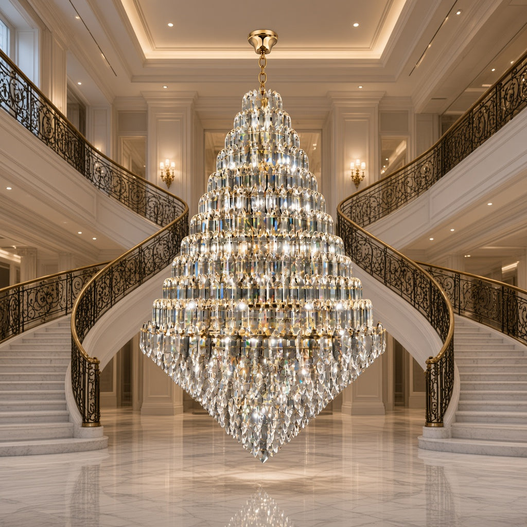 Tiered K9 Crystal Tall Chandelier