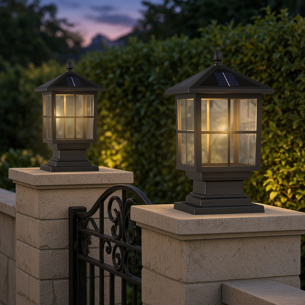 Traditional Square Pillar Lantern - Solar or Hardwired - Solar / Set of 2