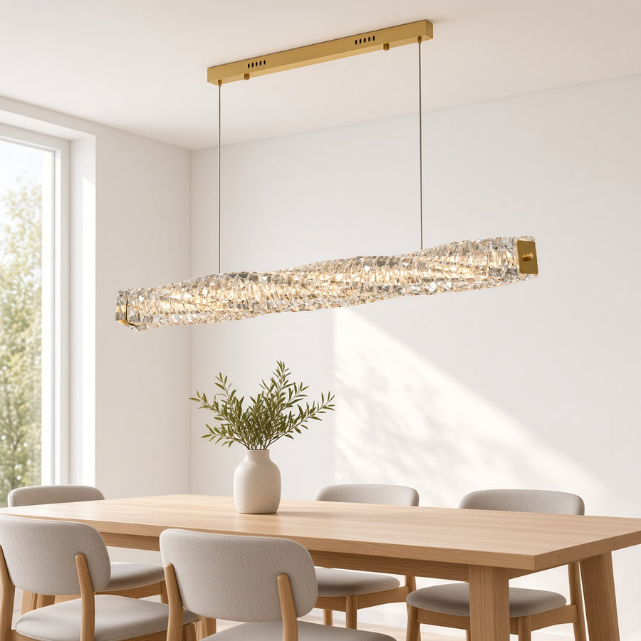 Twisted Crystal Ribbon Linear LED Chandelier