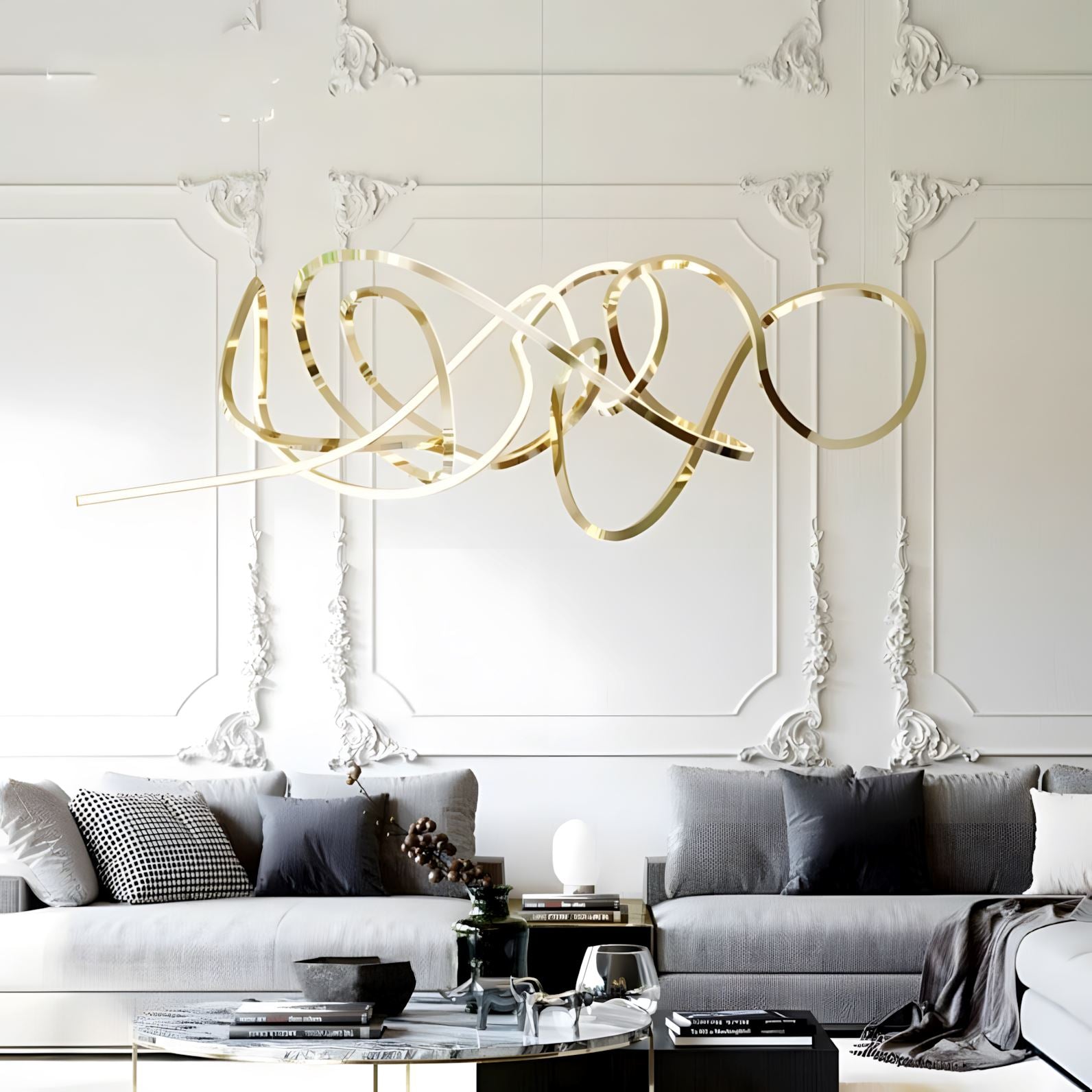 Twisted Swirl LED Linear Chandelier - Gold
