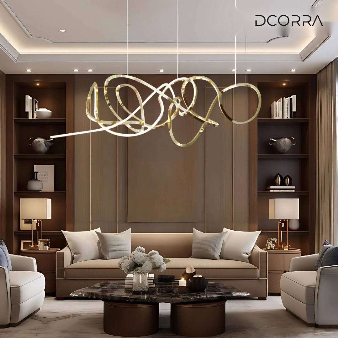 Twisted Swirl LED Linear Chandelier in a living room