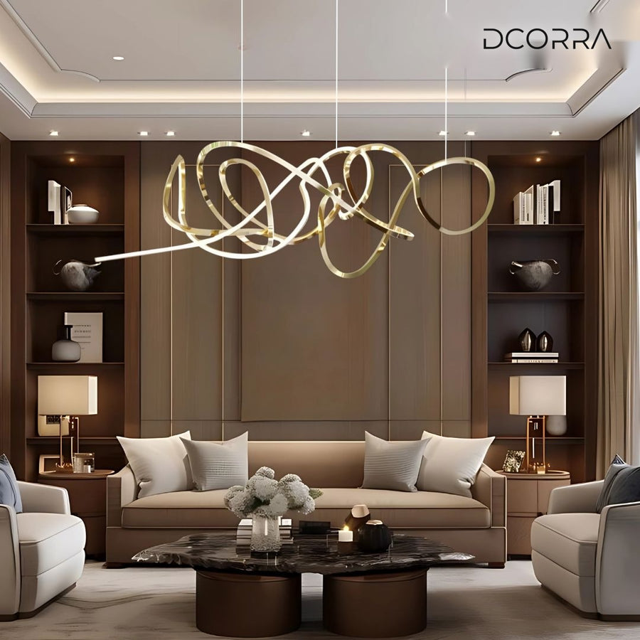 Twisted Swirl LED Linear Chandelier in a living room