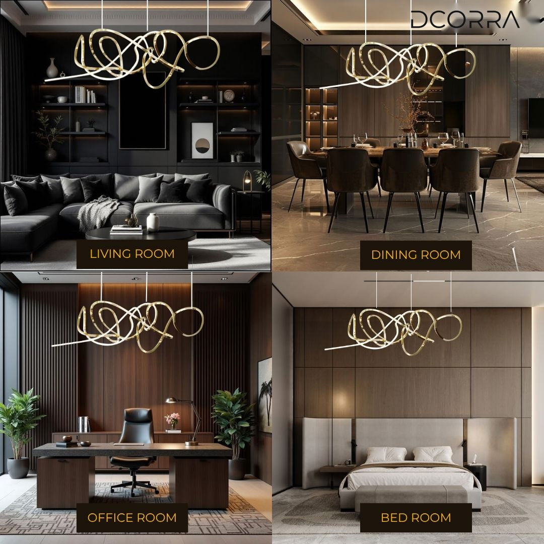 Twisted Swirl LED Linear Chandelier in a living room