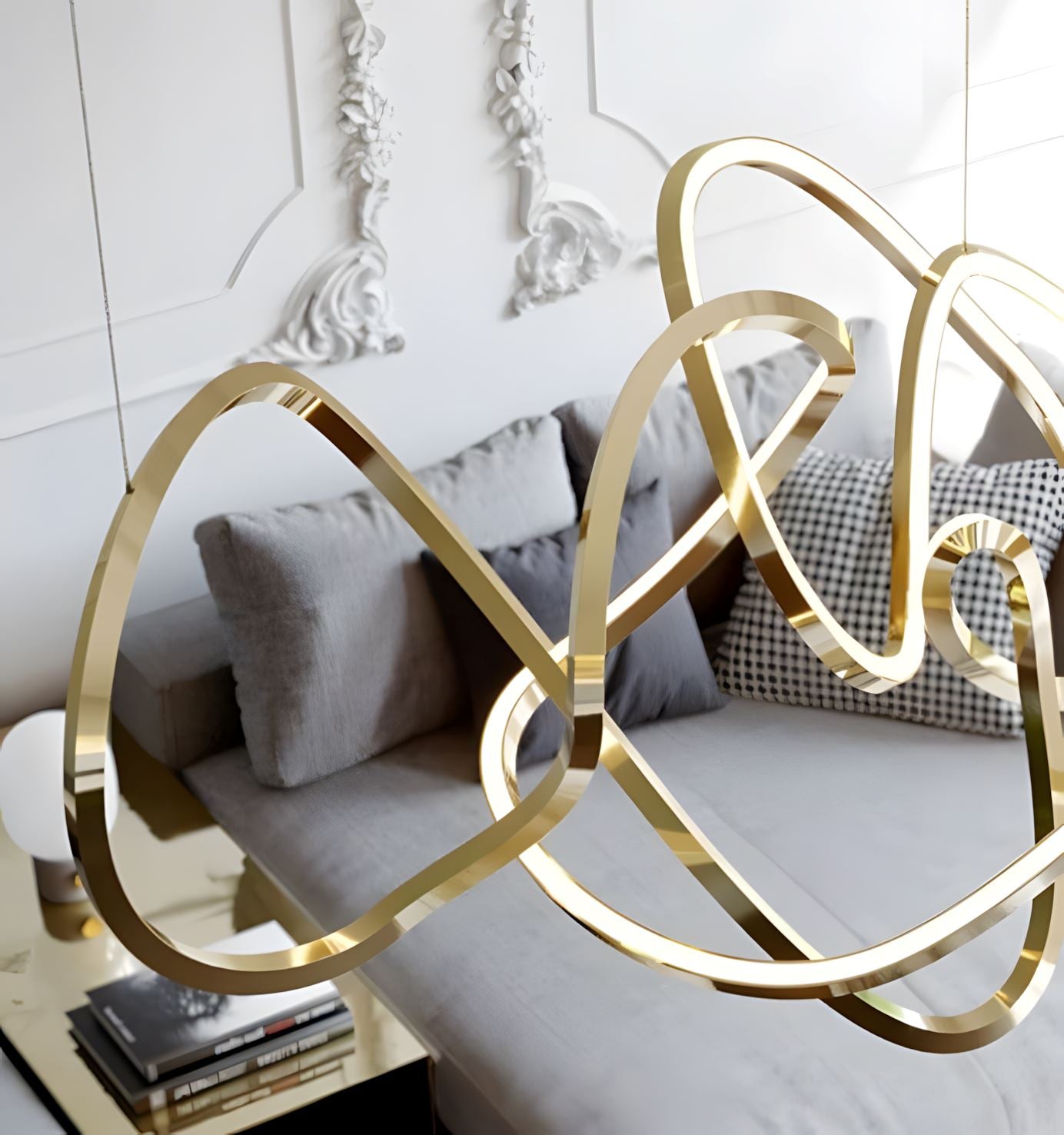 Twisted Swirl LED Linear Chandelier in a living room