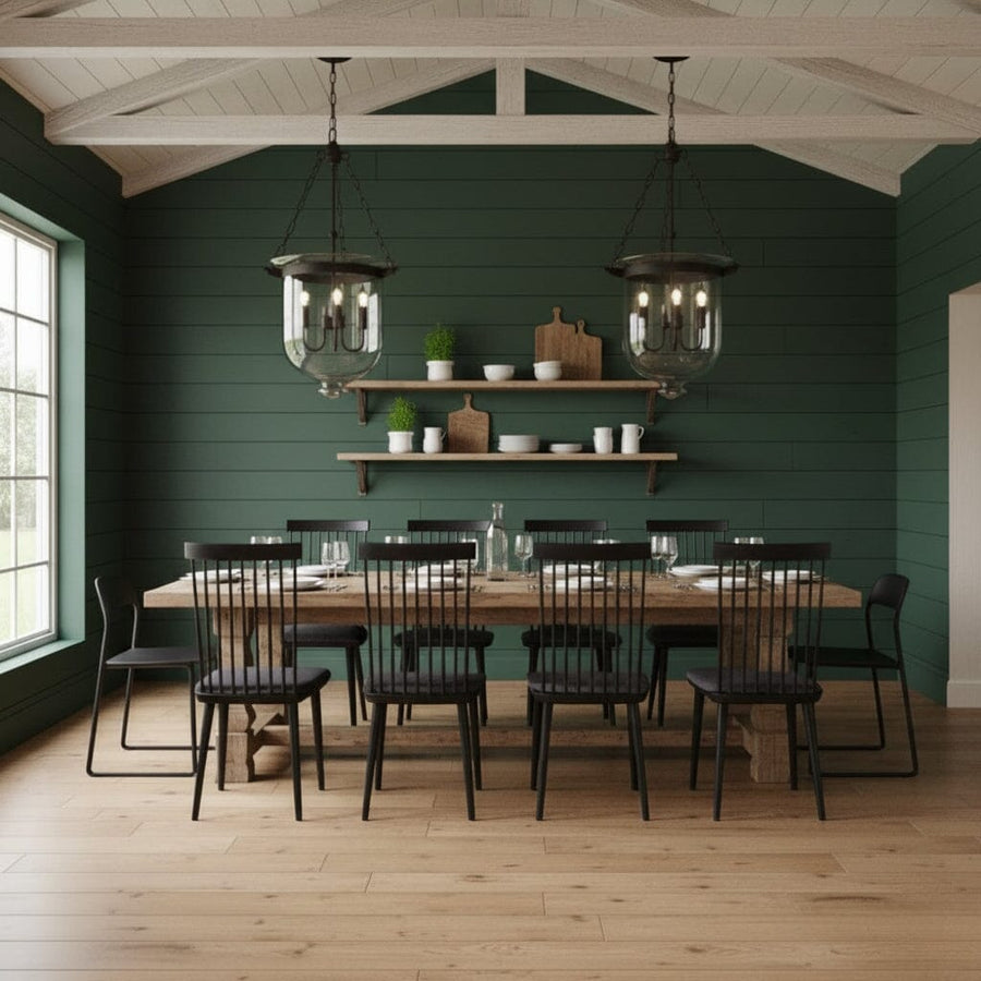Vintage Bell Jar Glass Pendant Light above a dining table