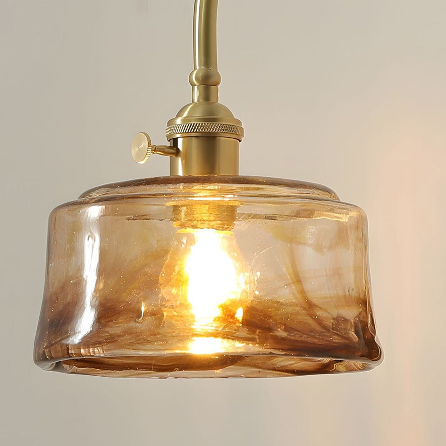 Vintage Brass Arm Wall Sconce with Glass Shade