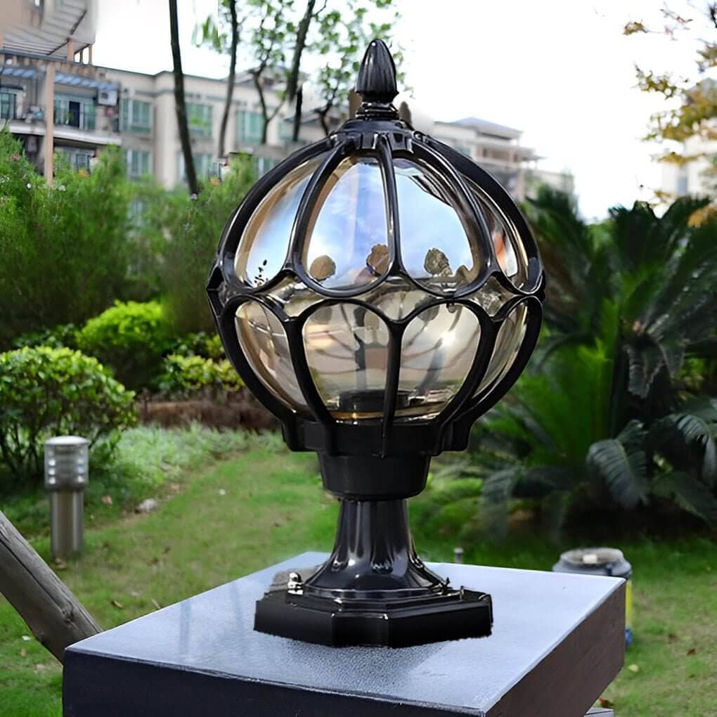 Vintage Glass Globe Pillar Light - Black