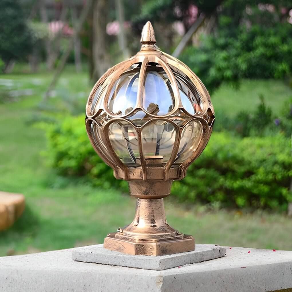 Vintage Glass Globe Pillar Light - Bronze