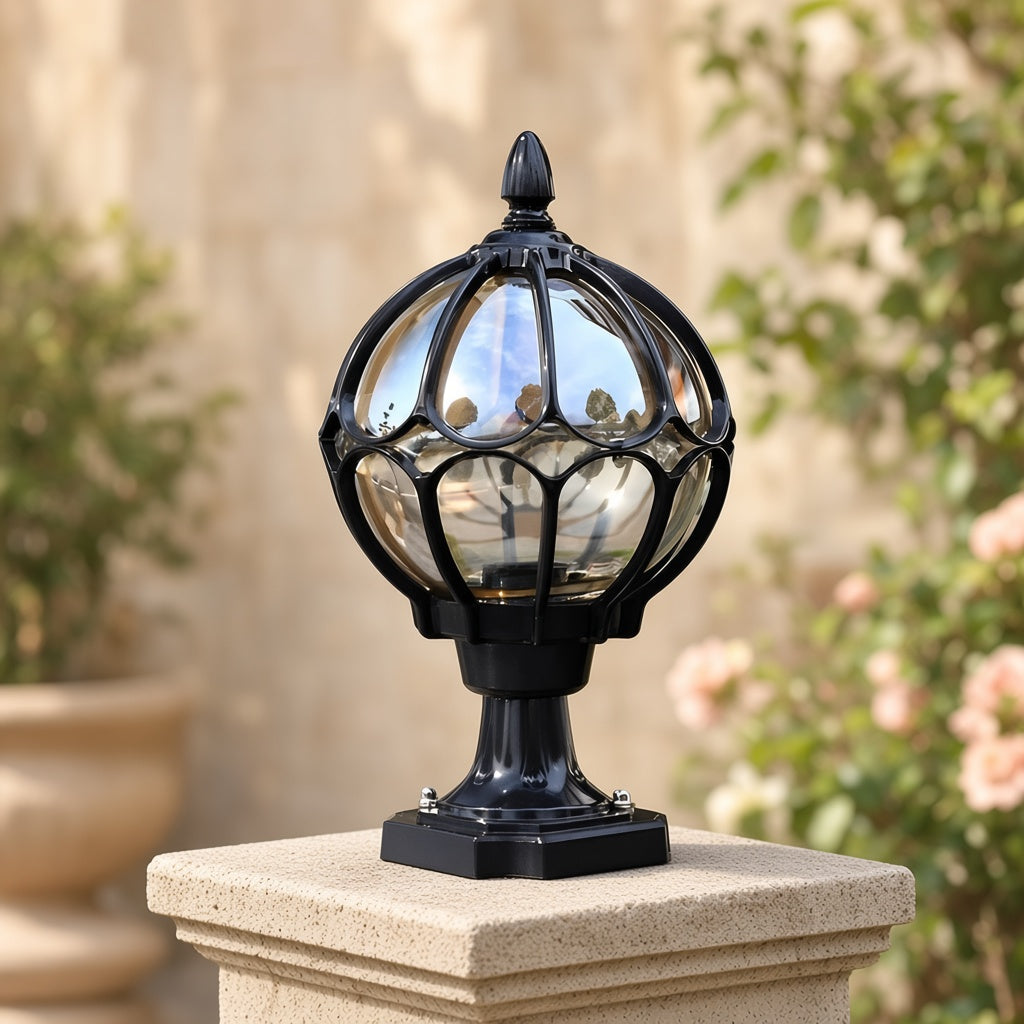 Vintage Glass Globe Pillar Light - Black / 7.1''x13''