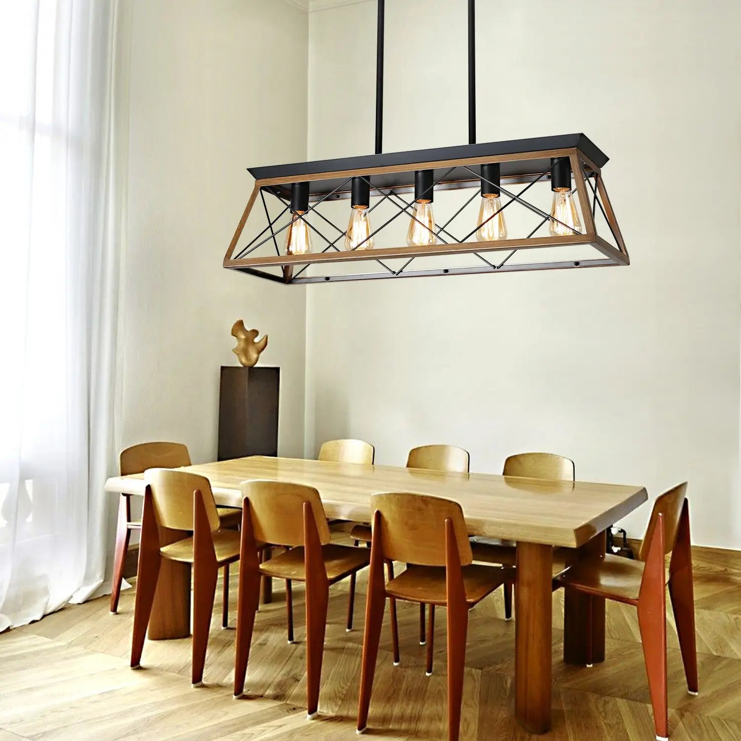 Walnut Finish Farmhouse Cage 5-Light Chandelier - view 3