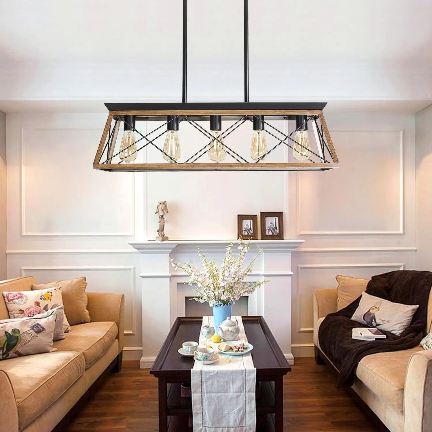 Walnut Finish Farmhouse Cage 5-Light Chandelier - view 5