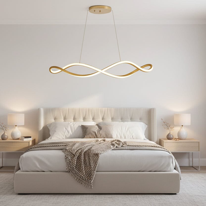 Wave Linear LED Pendant Light with Remote in a bedroom
