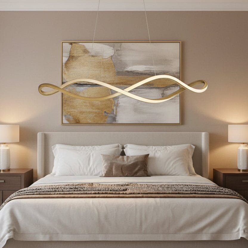 Wave Linear LED Pendant Light with Remote in a bedroom
