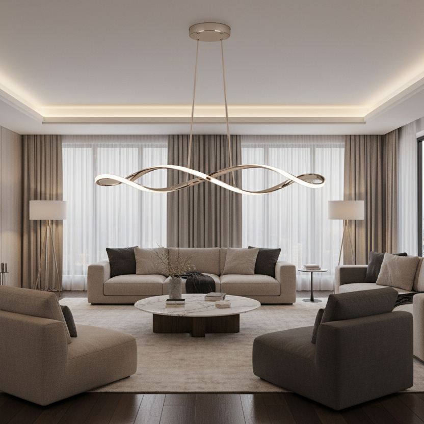 Wave Linear LED Pendant Light with Remote in a living room